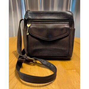 Vintage Fossil 1954 Pebbled Dk Brown Leather Crossbody Shoulder Bag Purse 75082